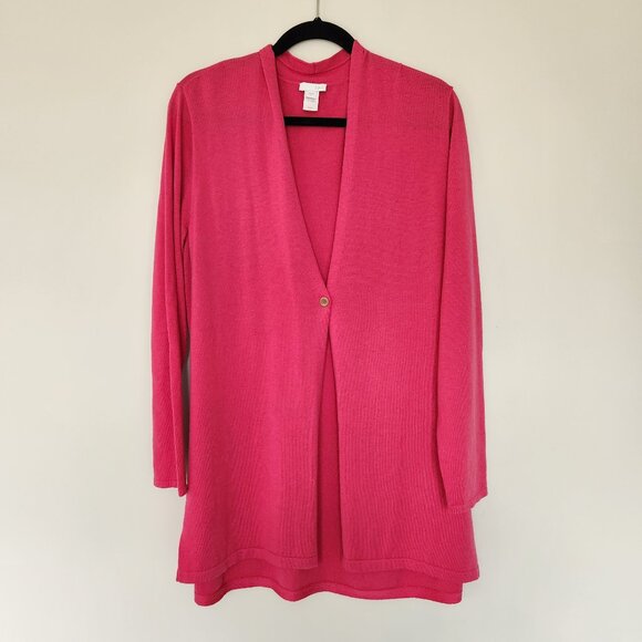 J Jill Cardigan Womens XL Wool Blend Pink 1-Button Long Lightweight - Picture 1 of 8